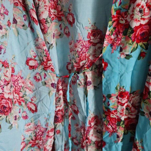 Floral Women's Sz L/XL Open Front Mid Sleeve Cover Up Wrap Kimono Robe - Picture 9 of 10